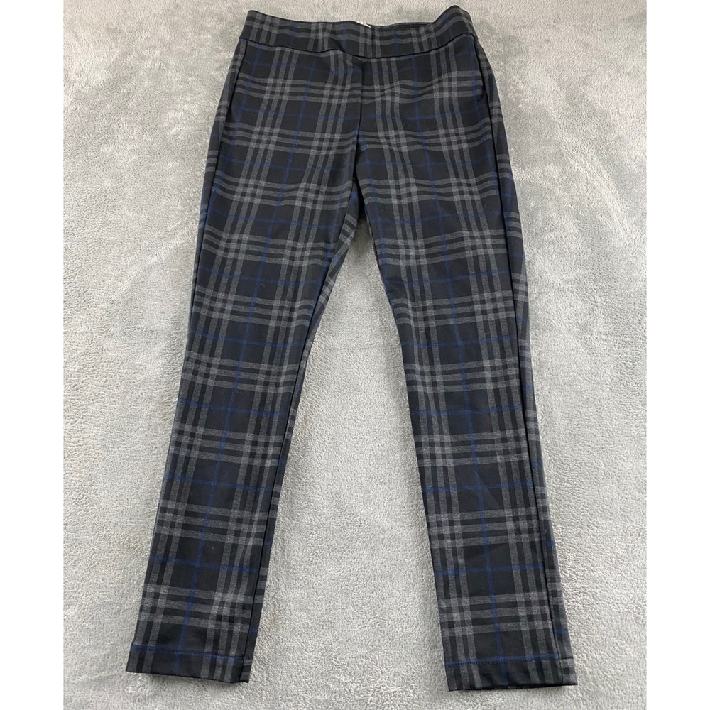 Anne Klein Jeans Womens Plaid Pull On Leggings Black Grey Blue Sz 8 Career‎ Pant